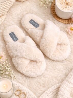 Serra Fuzzy Slippers Cozy Plush Crossband Slides Size 5/6